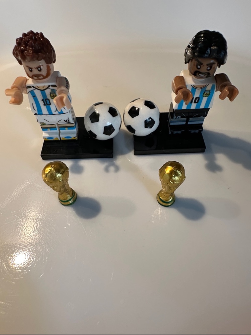 Messi & Maradona Soccer Minifigure Set with Balls and Gold Trophies